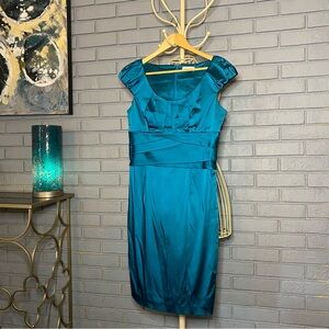 Calvin Klein Turquoise Cap Sleeve Satin Sheath Dress Size 6